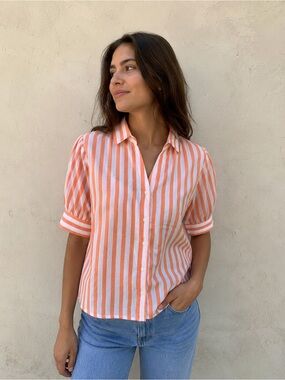 Striped Orange and White Button-Up Shirt